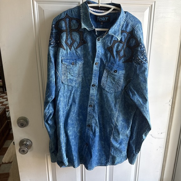 ROAR Signature Edition 2X Button Up Western Shirt Turquoise Black Embroidered - Picture 9 of 9